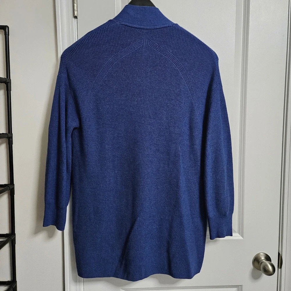 Lululemon Ribbed Long Wrap Cardigan Women 4 Blue‎ Merino Wool Blend Open Pocket